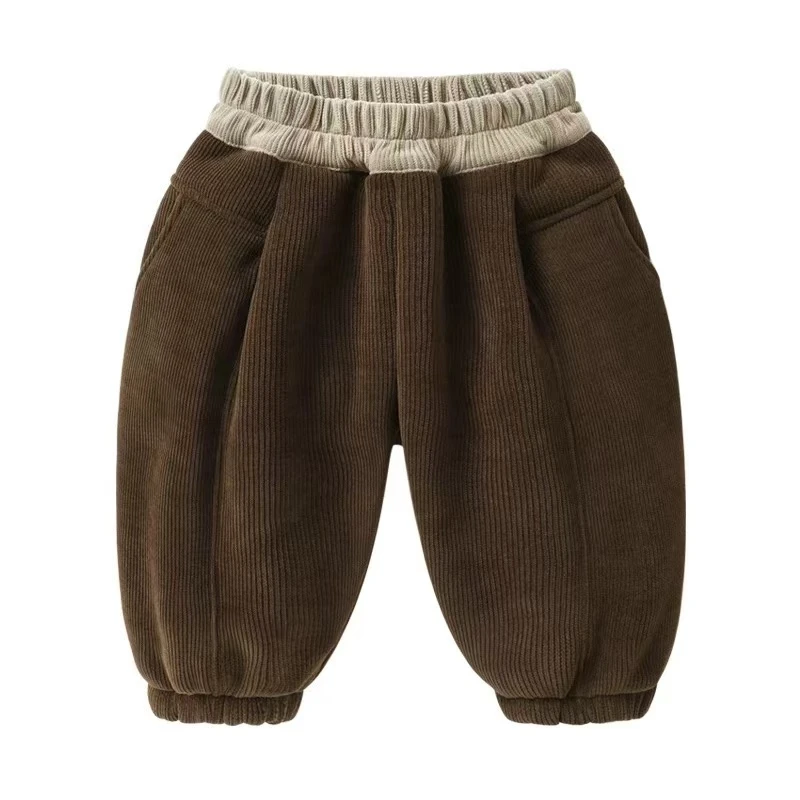 秋款断码灯芯绒韩系萝卜裤咖色男女宝儿童同款裤子