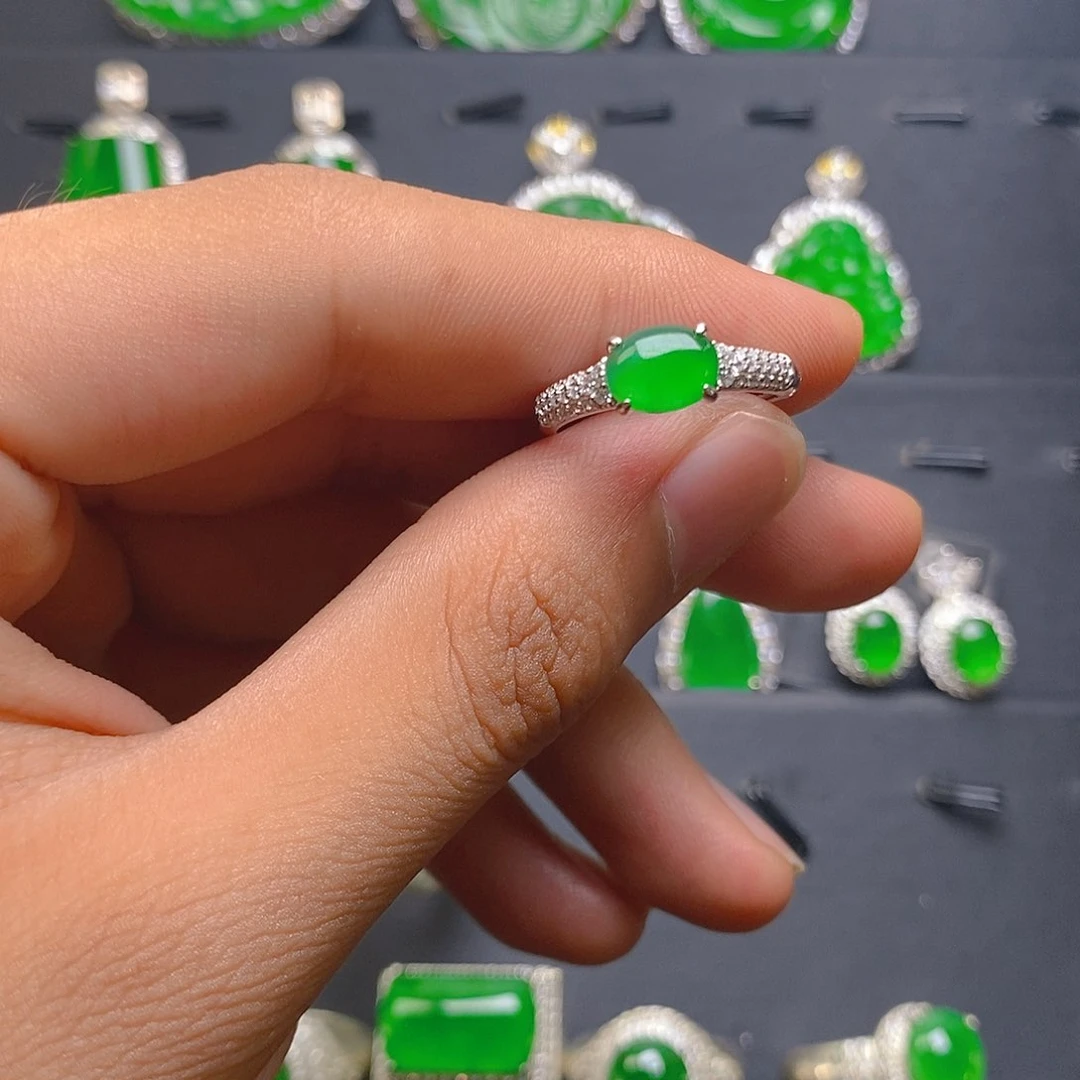 翡翠戒指银S925镶嵌戒指