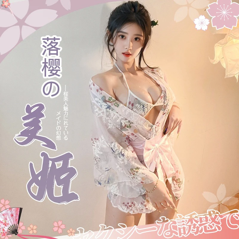 日系和服性感睡衣印花薄款蕾丝显瘦长袖夏季古风中国风诱惑汉元素