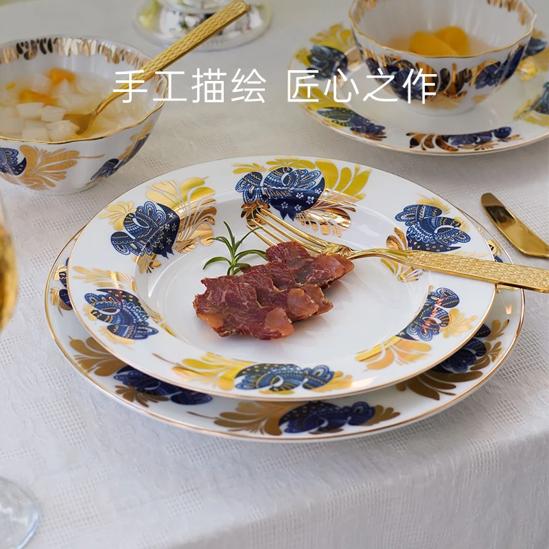 【精选】俄皇LOMONOSOV金色花园系列餐具套装欧式高档家用碗盘碟套