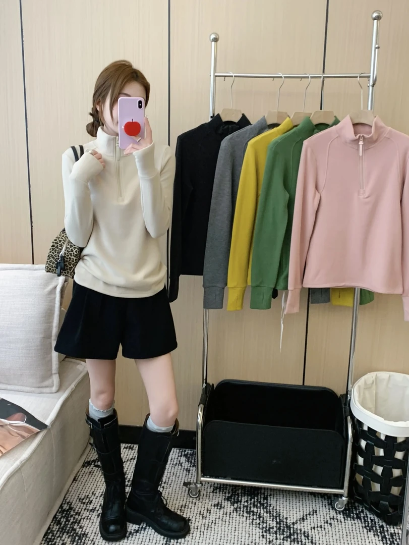 远红外发热锁温半拉链卫衣秋冬修身百搭立领显瘦休闲纯色打底上衣