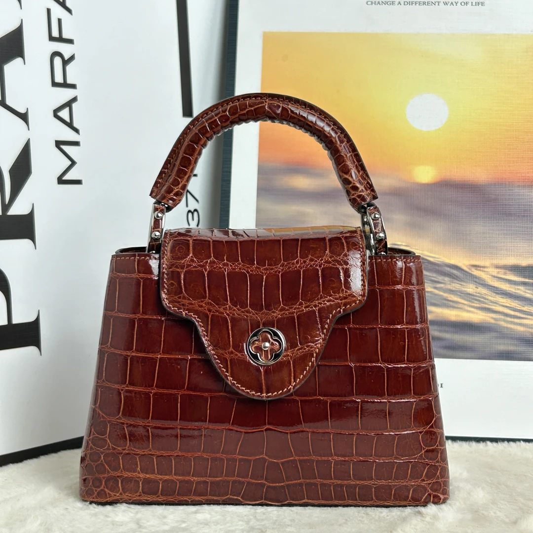 【小皮匠】2024经典款山茶花手提包轻奢高级 鳄鱼皮 V-2104