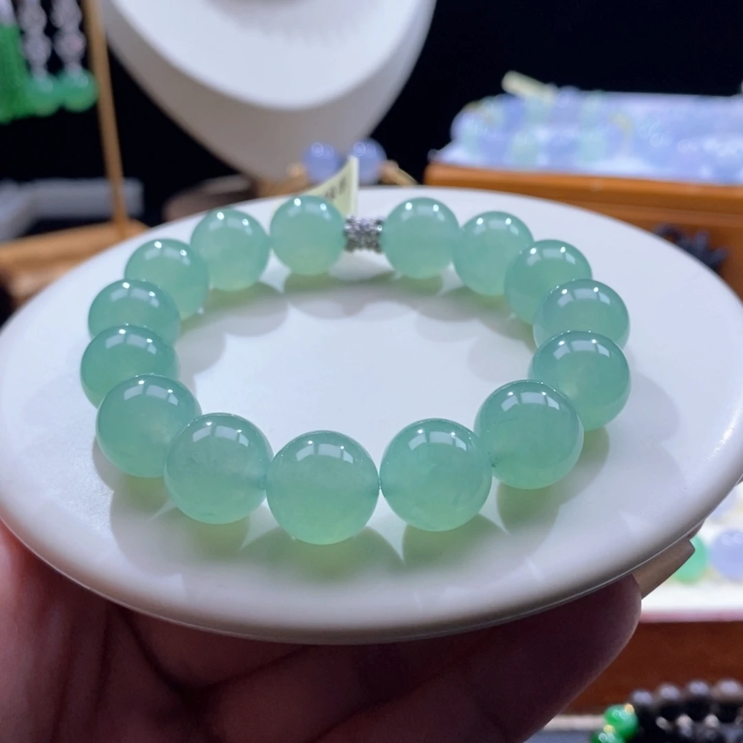 翡翠未镶嵌手串冰甜绿手串卡12+