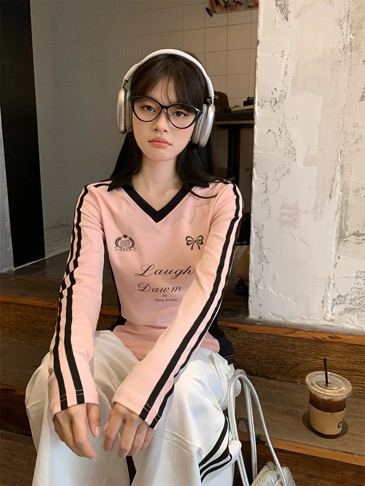 （小柒家）V领长袖大码显瘦百搭打底上衣31163