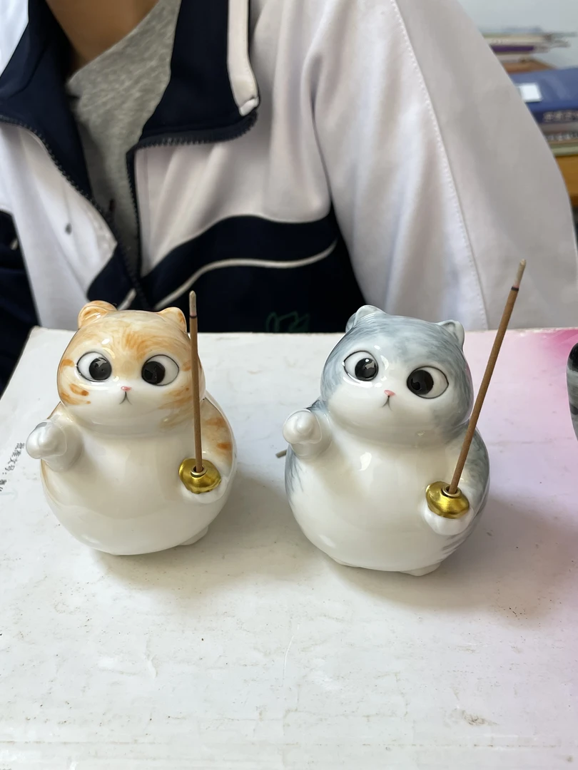 【00和猫】可爱小花猫香插香座创意陶瓷手工小香炉家用室内创意玩具