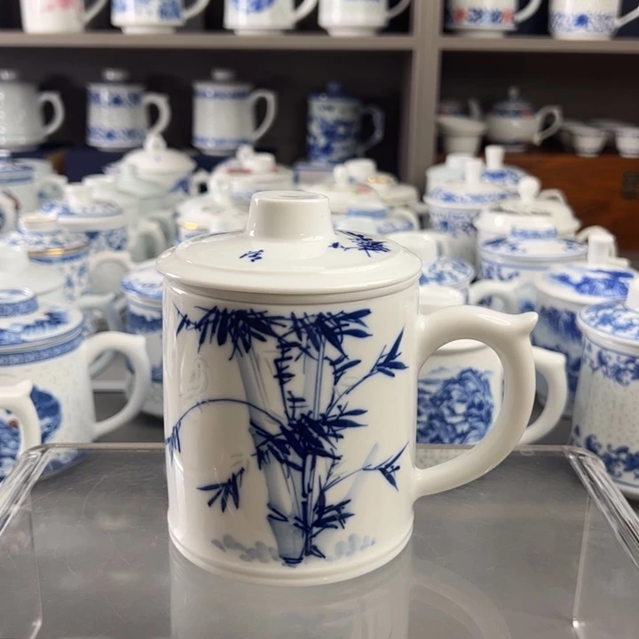 杯子景德镇手绘竹报平安过滤办公杯