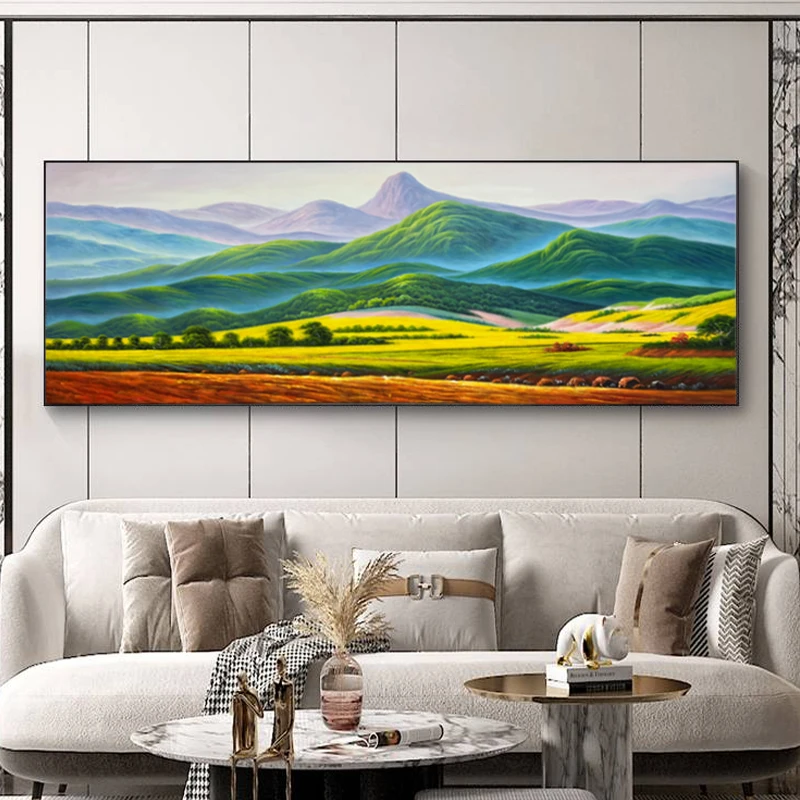 巨人山手绘油画山水风景客厅装饰画新中式沙发背景墙轻奢挂画壁画