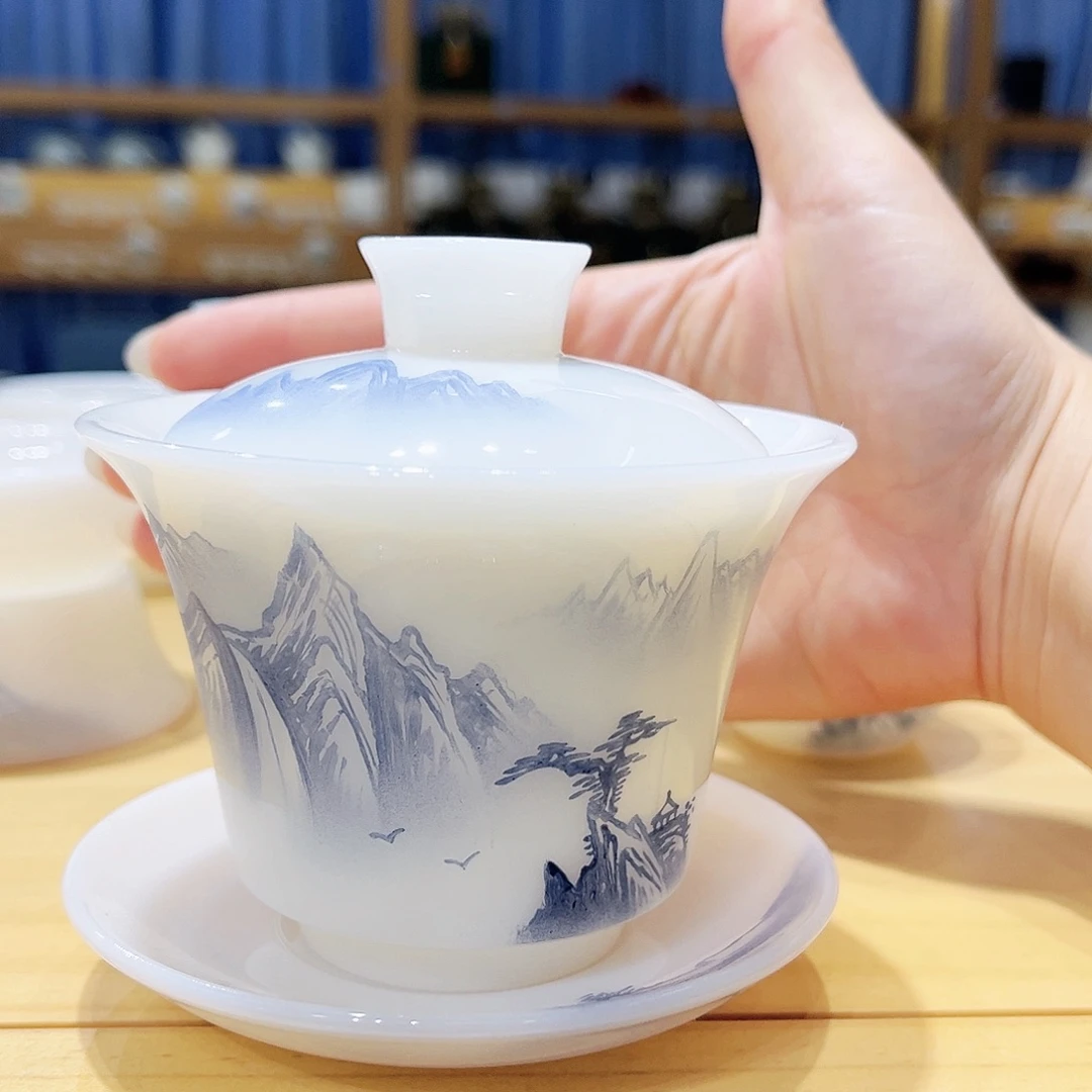 陶瓷郭老师马蹄蓝色盖碗一个00000