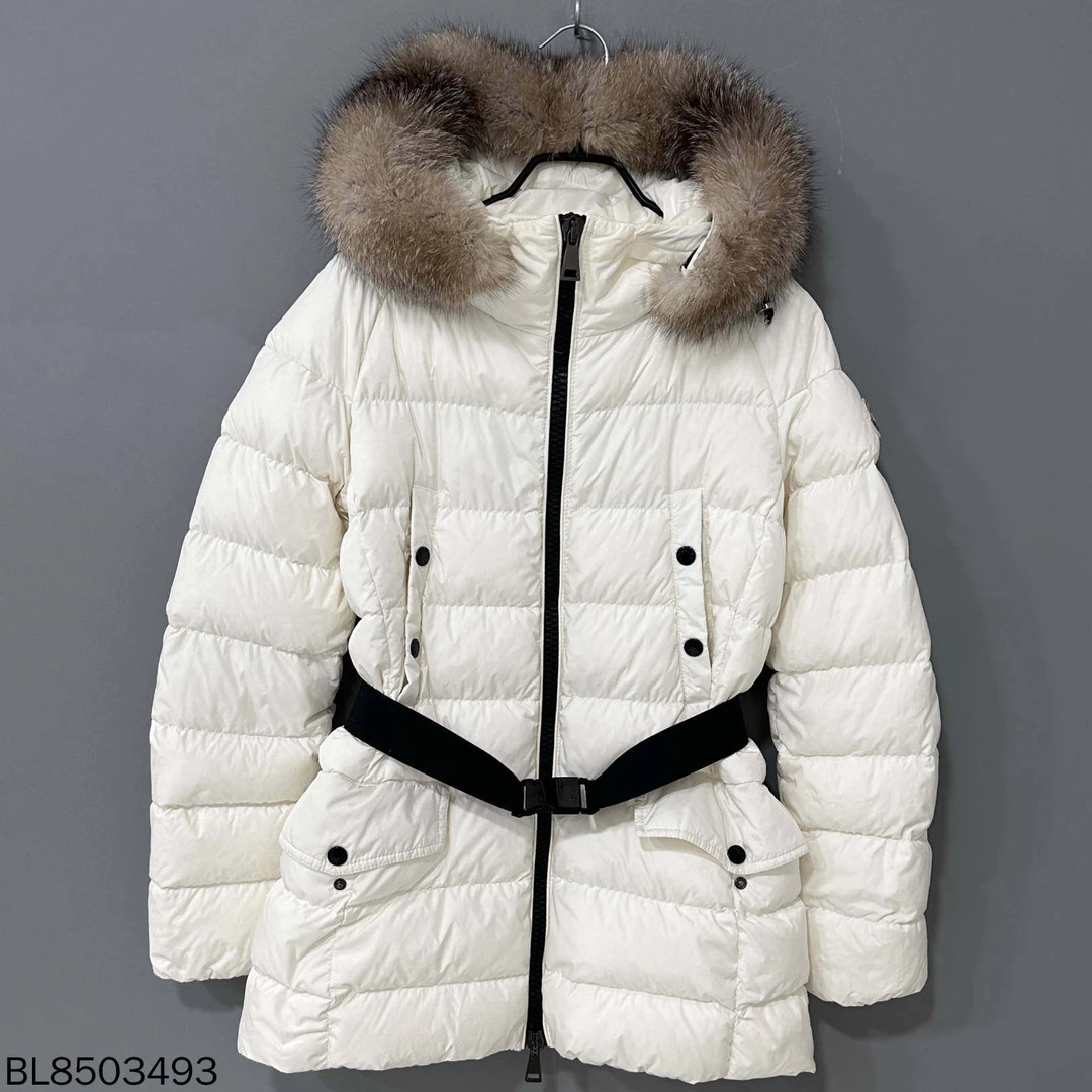 99新 MONCLER 狐毛领中长款腰带羽绒服/1码/03493