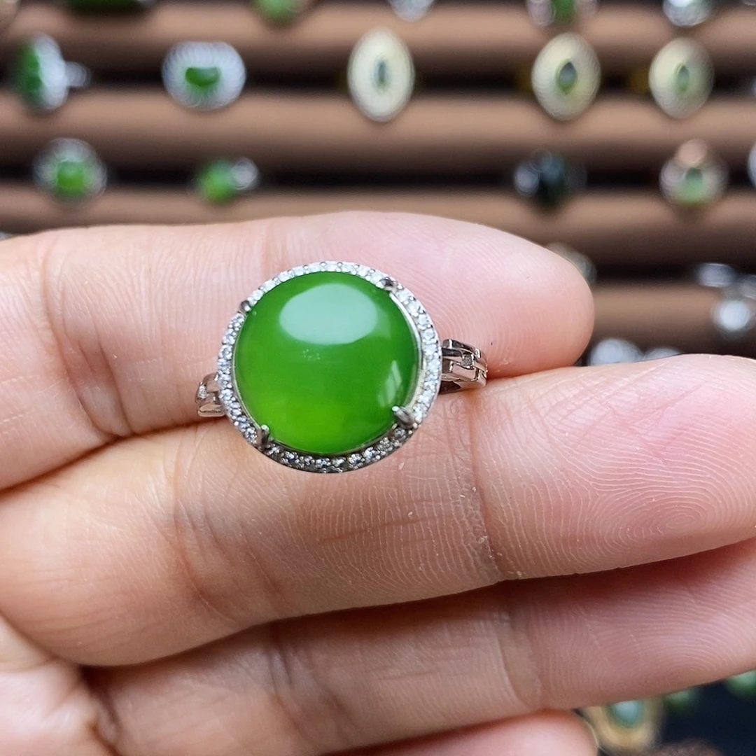 吊坠(不含链)银S925镶嵌和田玉（碧玉）戒指