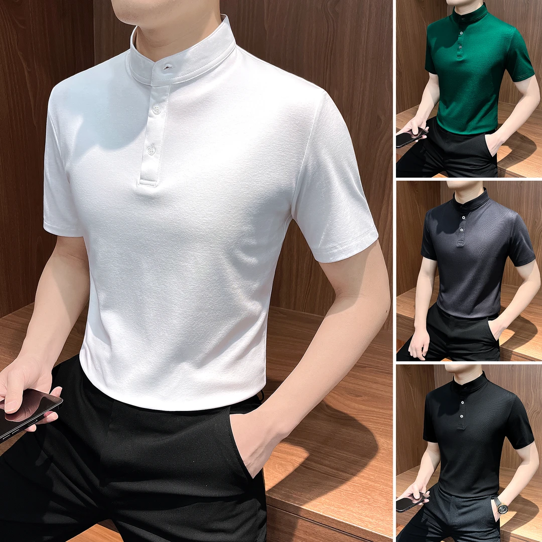 新中式小立领男士polo衫痞帅高级感爆款2025新款夏季短袖t恤男款