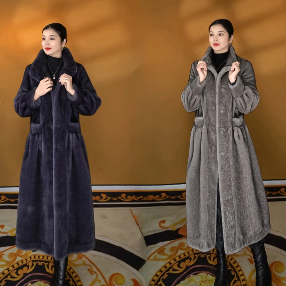 海兰—冬季新款保暖加厚皮毛一体中长款罗兰貂毛宽松毛外套91965