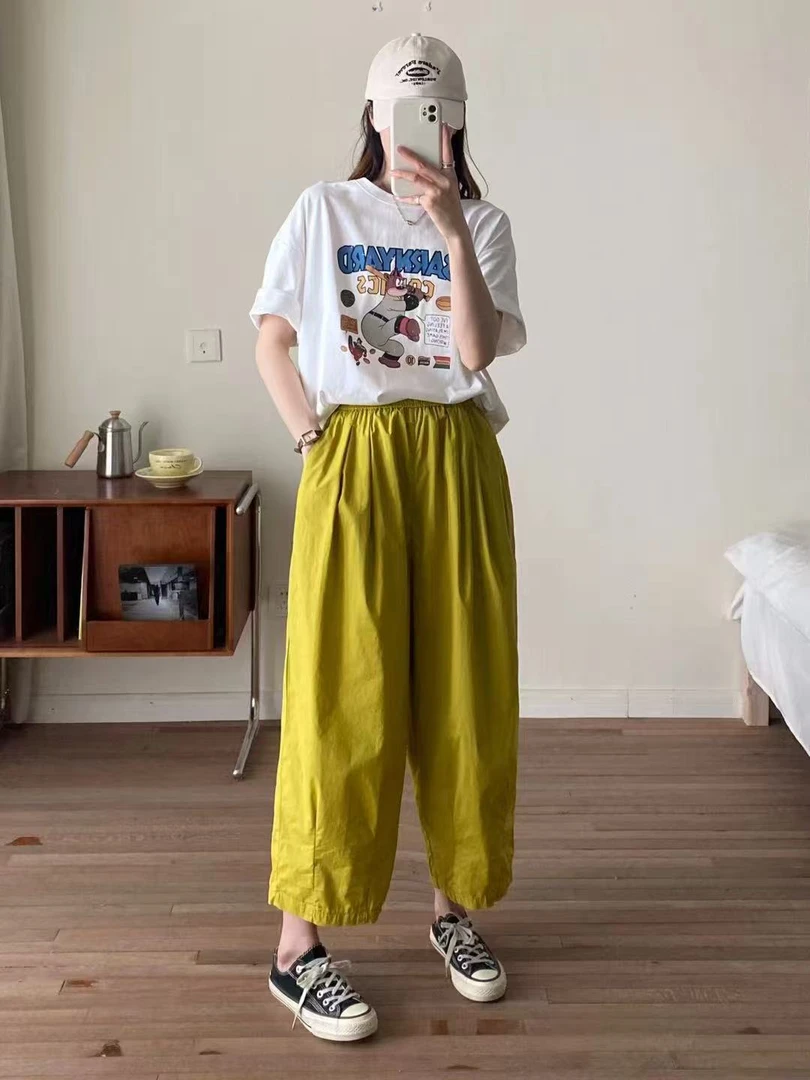 门店款 芒果家 ！春夏松紧时尚百搭速干薄款女九分气球宽松休闲裤