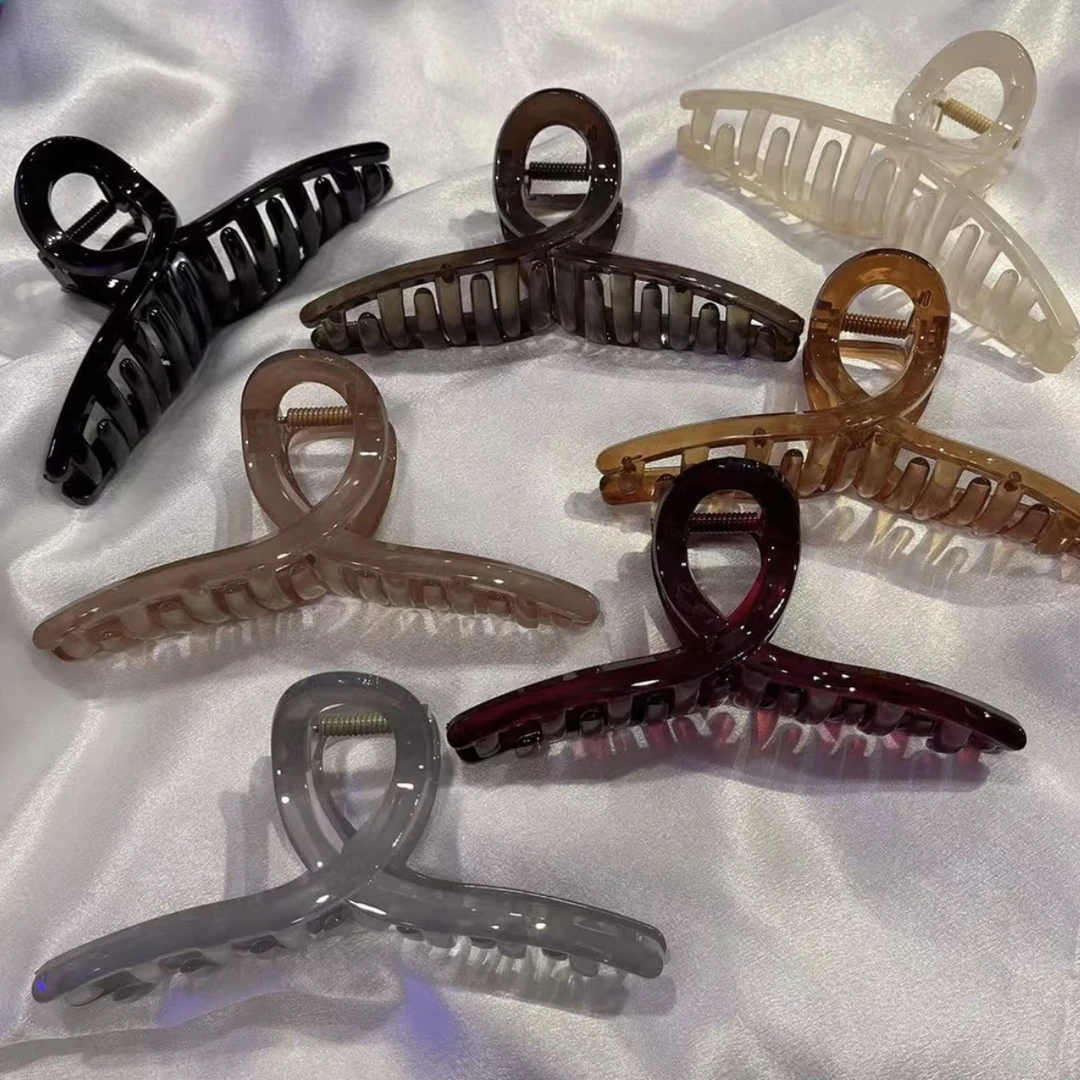 2025新款树脂韩国少女果冻色飘带抓夹大号交叉发夹洗漱夹头饰发卡