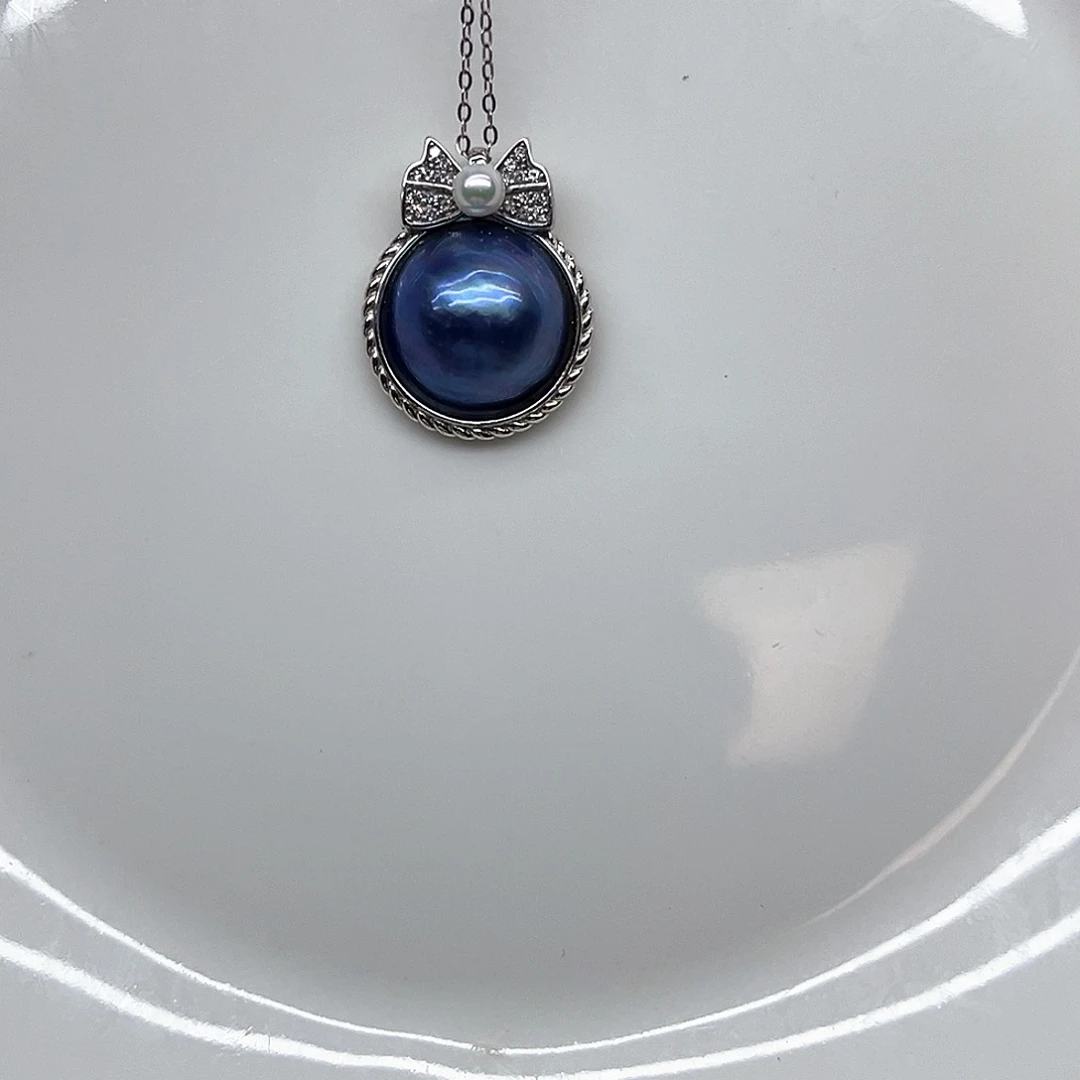 银S925镶嵌拼合珍珠（马贝珠）颈饰