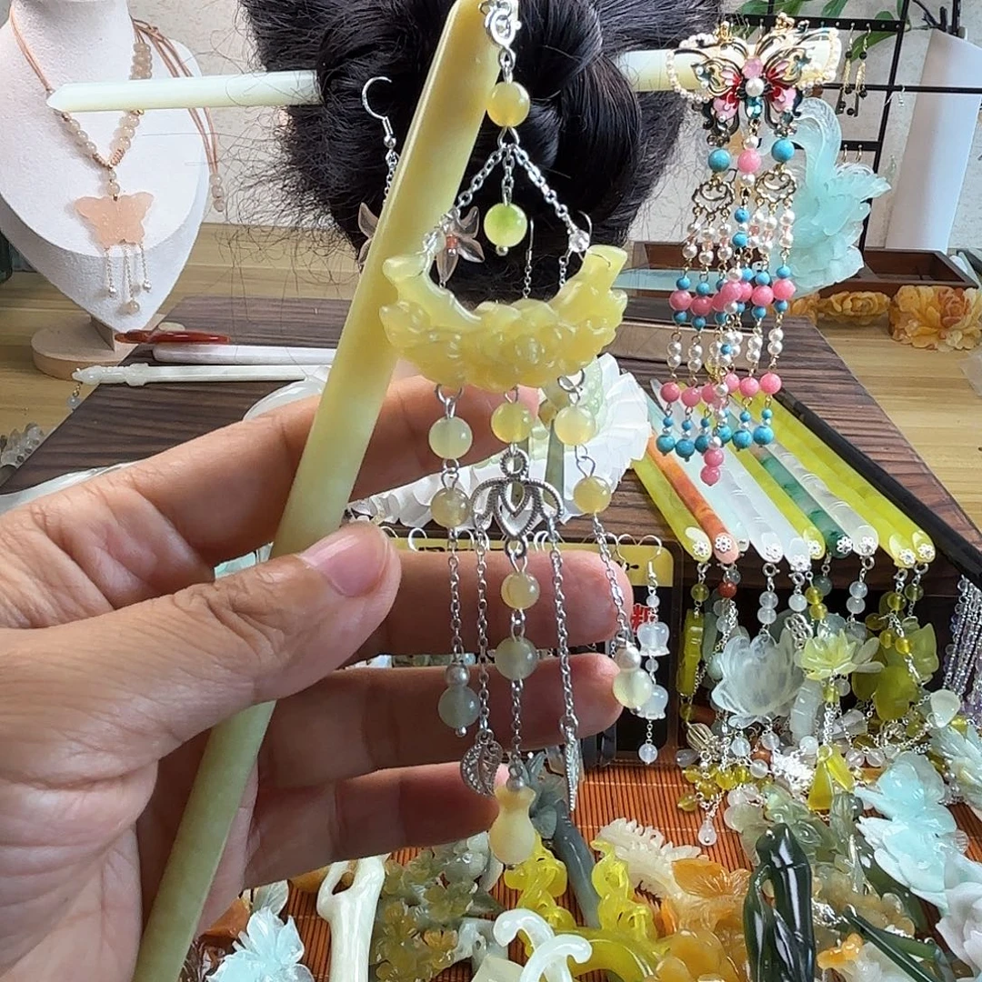 蛇纹石玉合金发饰