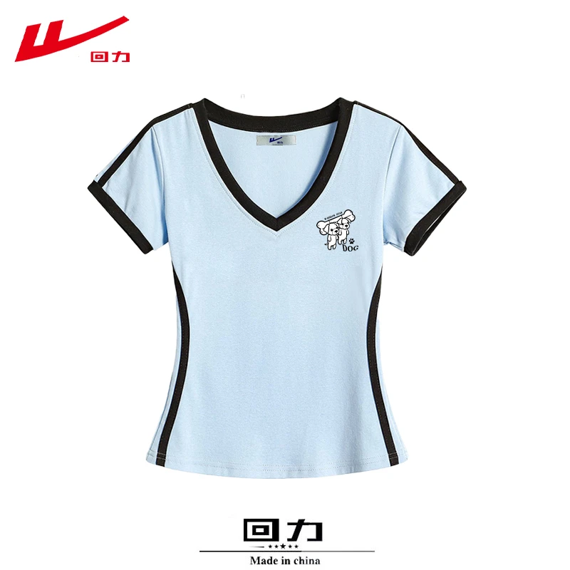 回力多巴胺上衣夏季夏装个性棉短袖T恤女常规修身插色欧美时尚