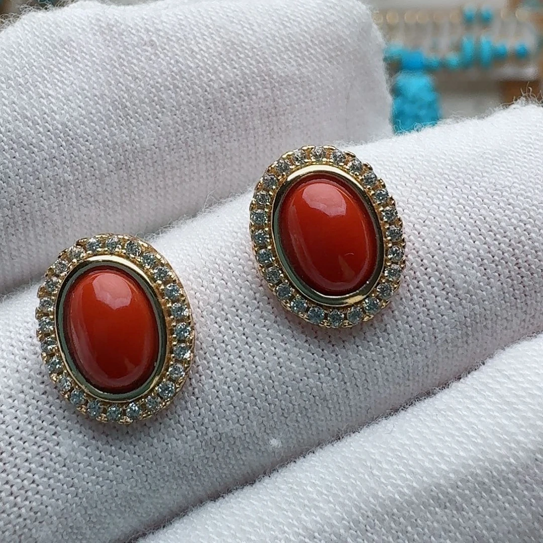 南红玛瑙未镶嵌耳饰