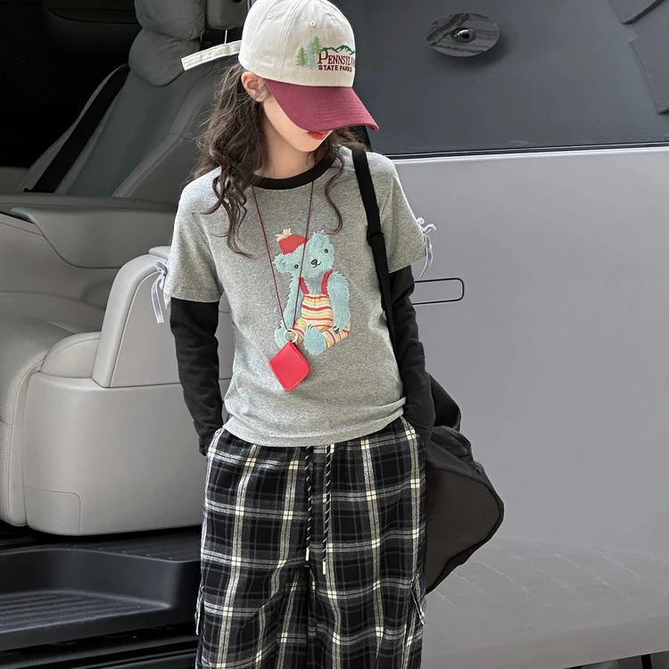 童装长袖t恤春秋款2025新款洋气儿童假两件打底衫时髦秋装上衣潮