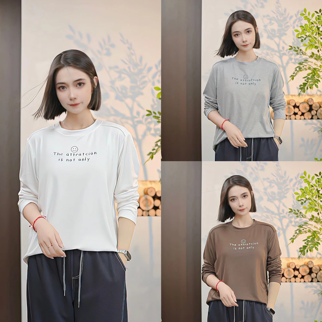 大码200斤早秋女士宽松打底衫圆领长袖T恤休闲显瘦遮肉字母印花