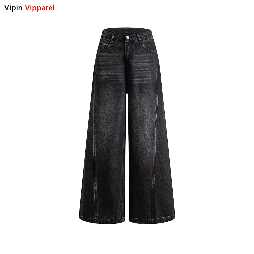 黑灰色阔腿裤女2025新款牛仔裤女显瘦百搭美式垂感宽松阔腿裤