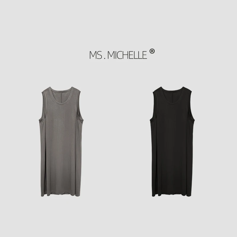 MS.MICHELLE 极简风小众设计款夏季宽松中长款无袖U领背心裙5195