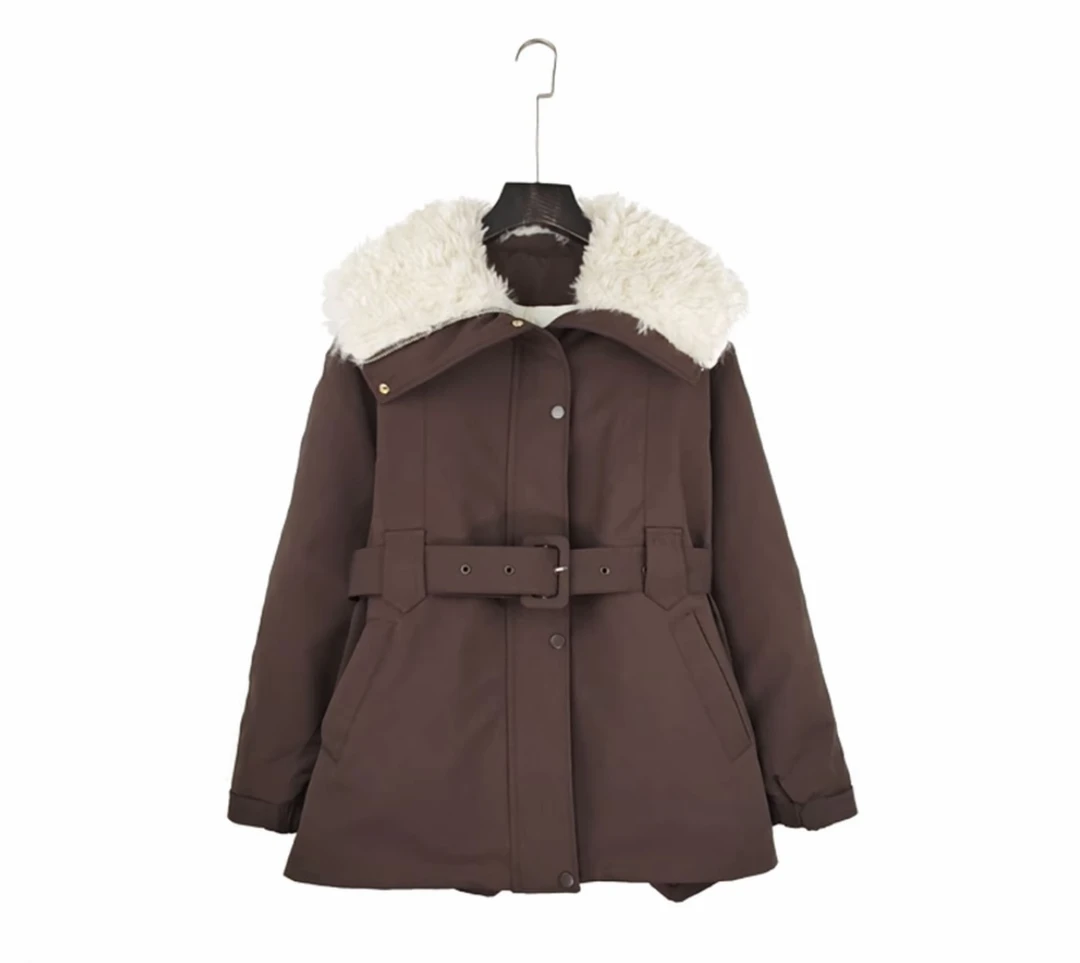 秋冬韩版女士羊羔毛大翻领加绒加厚云绒派克服中长款棉服女保暖