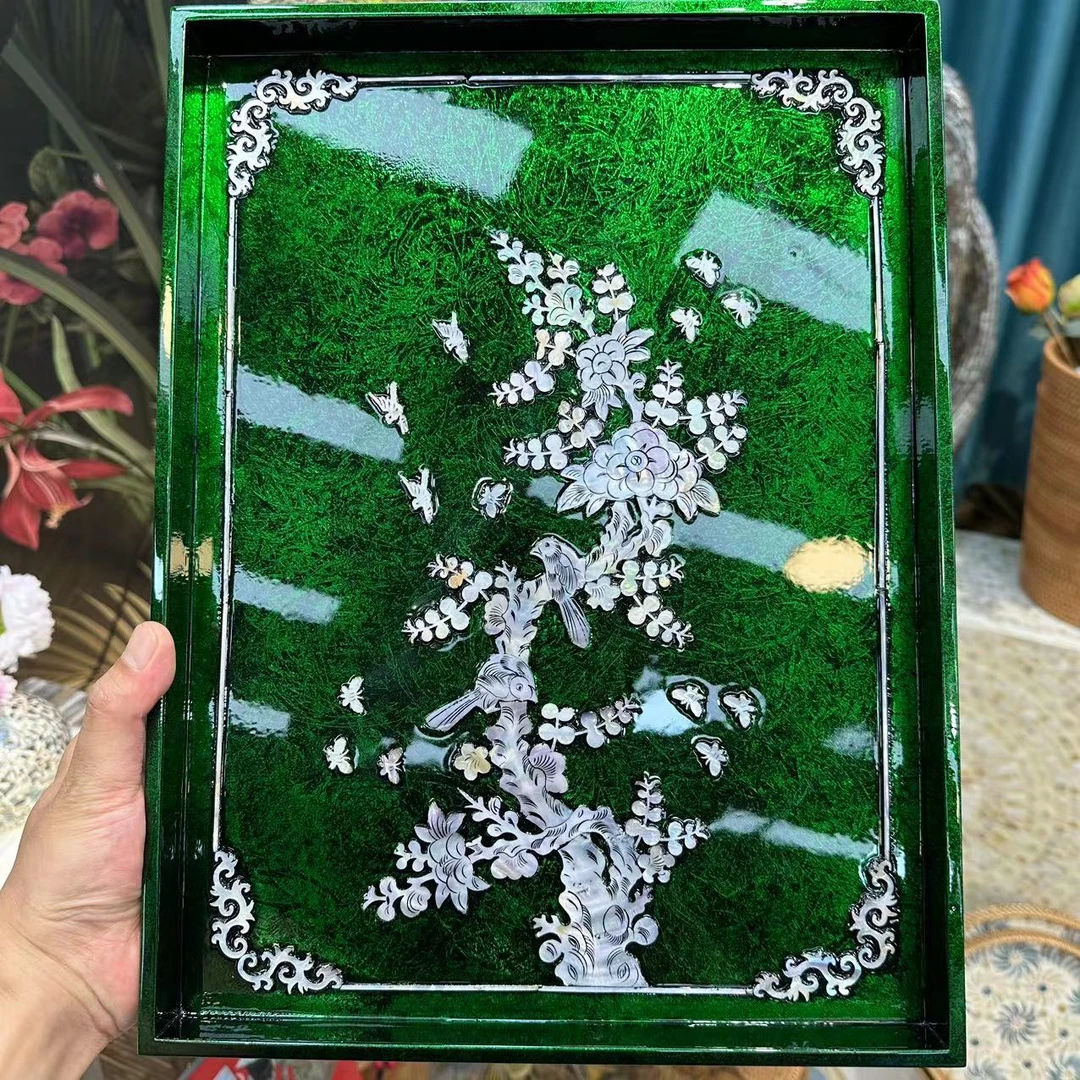 KA-||【喜上眉梢】螺钿工艺深海贝母制作茶水盘托盘 40*30*3cm