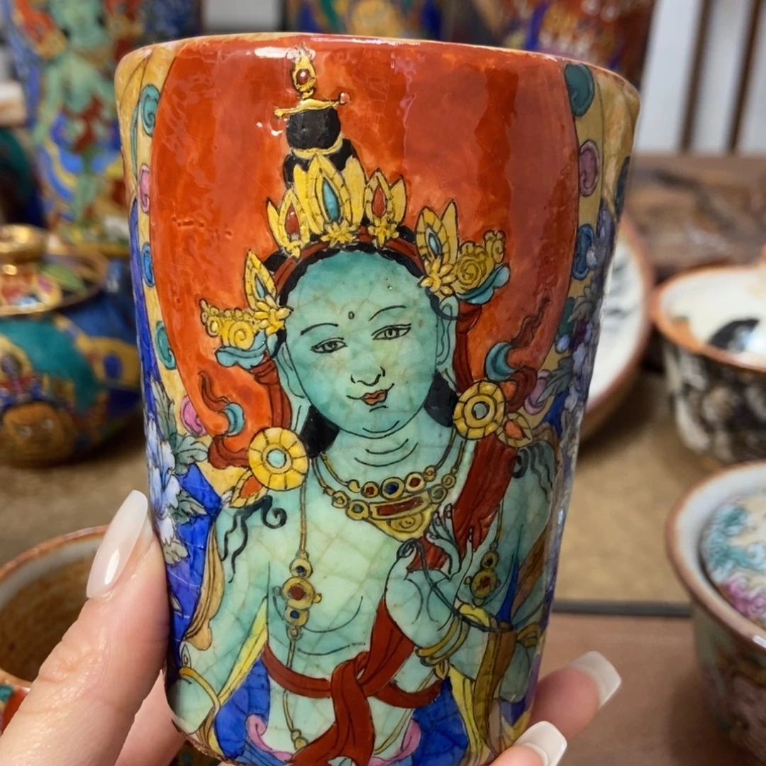 手绘绿度母中可乐杯