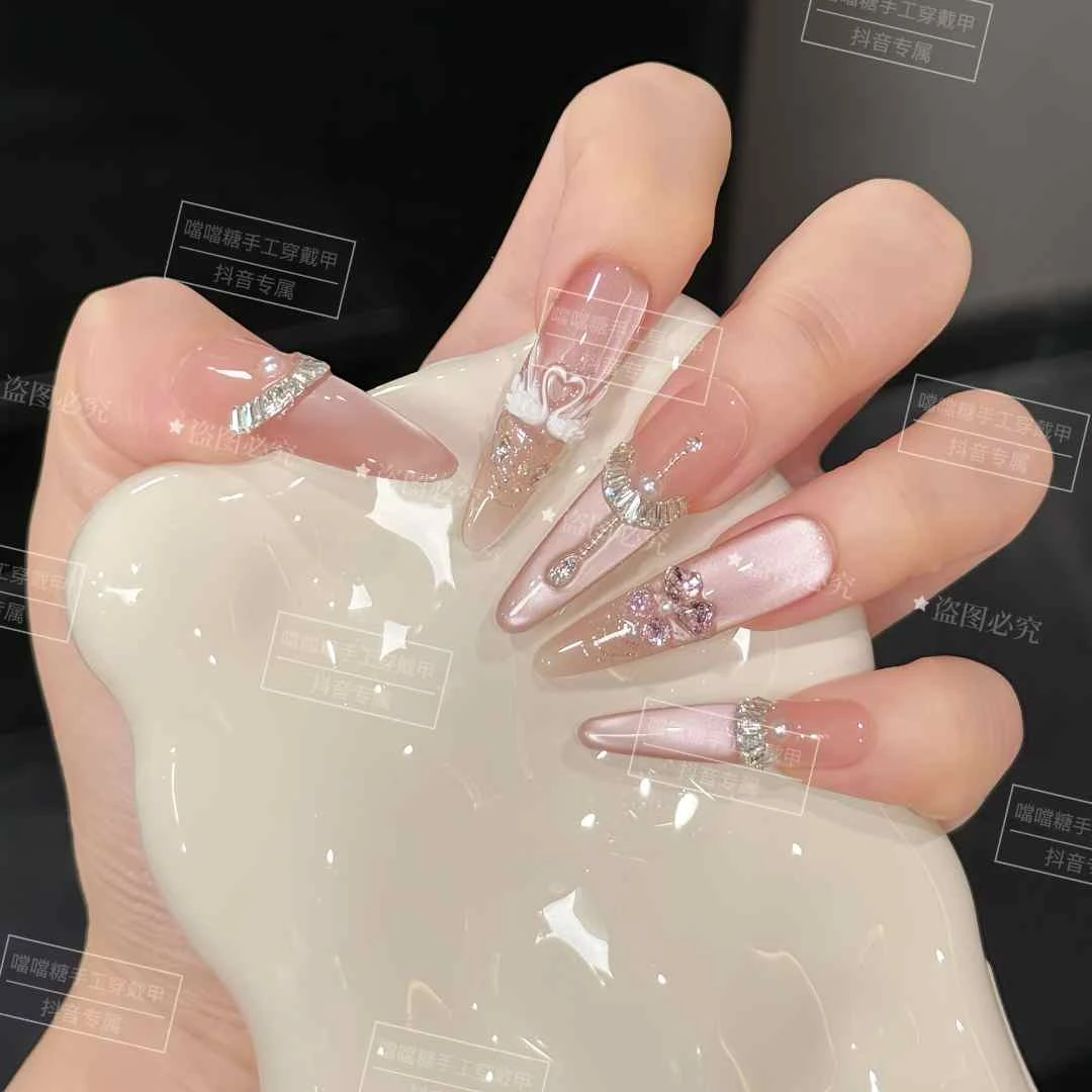 【天鹅之吻·永恒 】七夕限定纯手工穿戴甲美甲贴片可拆卸指甲贴片