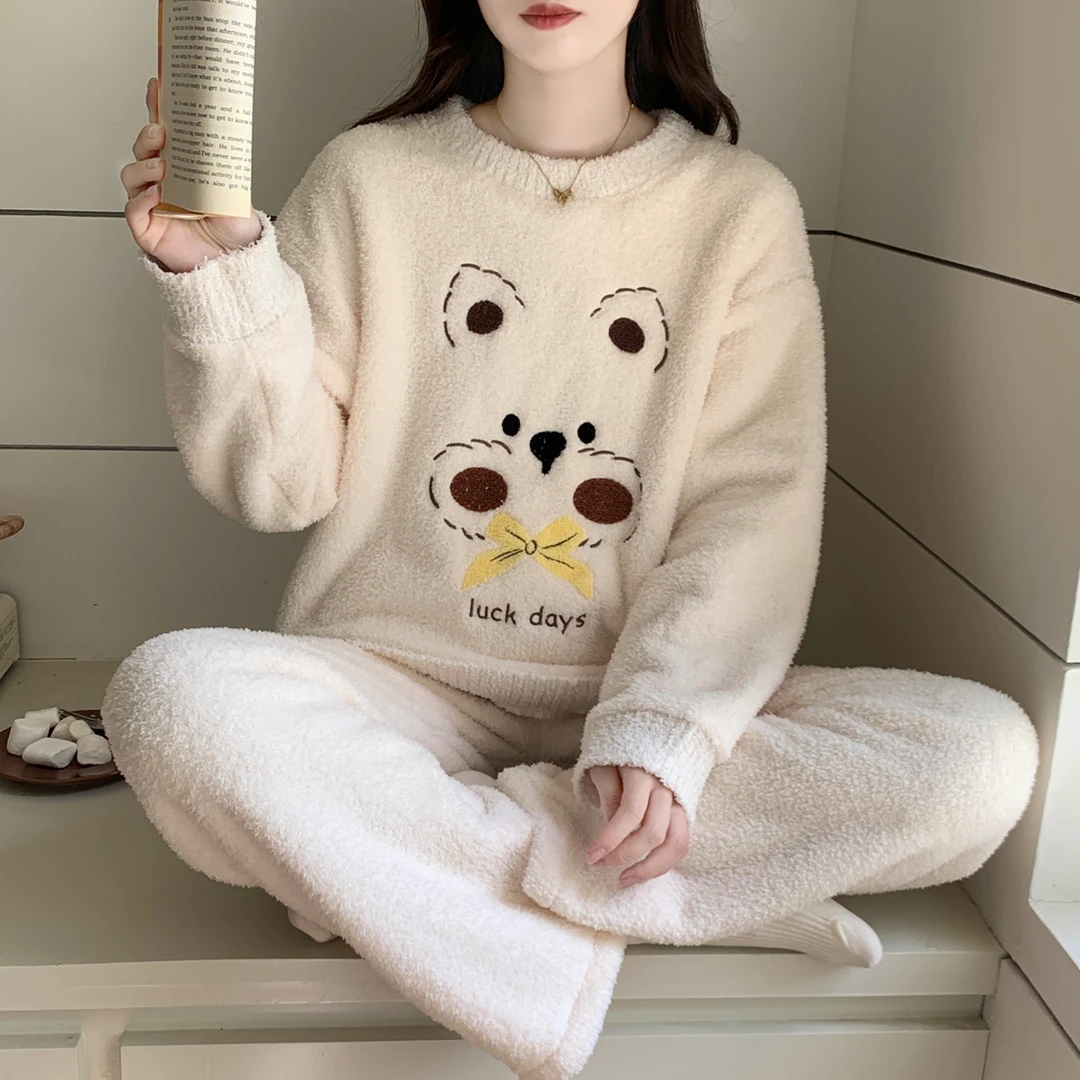 半边绒家居服女款爆款2025新款加厚加绒冬季睡衣可外穿珊瑚绒套装