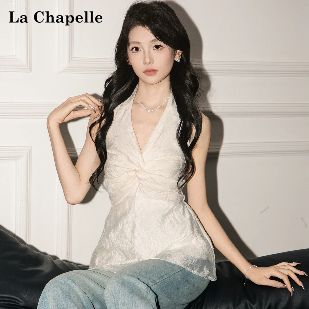 拉夏贝尔2025夏季新款纯欲风挂脖吊带背心女显瘦美背外穿无袖上衣