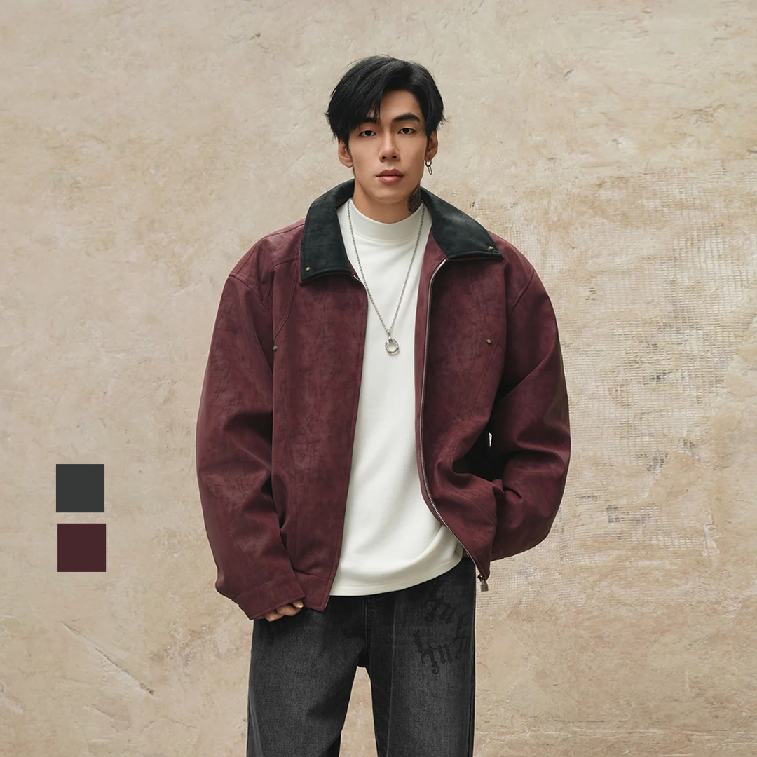 鹿家门巴恩风PU皮夹克户外休闲美式复古底特律夹克男大码机车外套