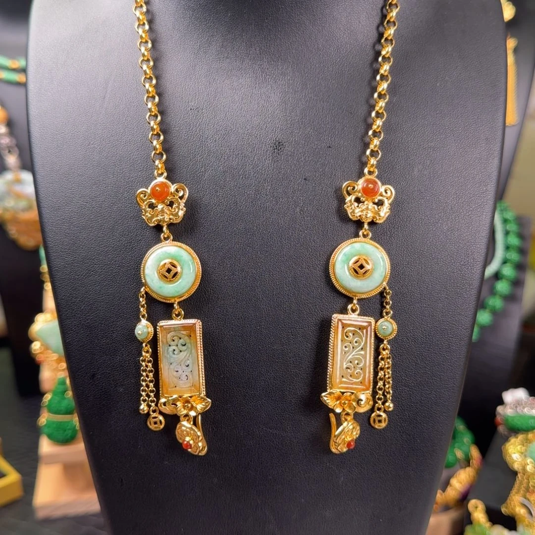 翡翠银S925镀金镶嵌项链万能链