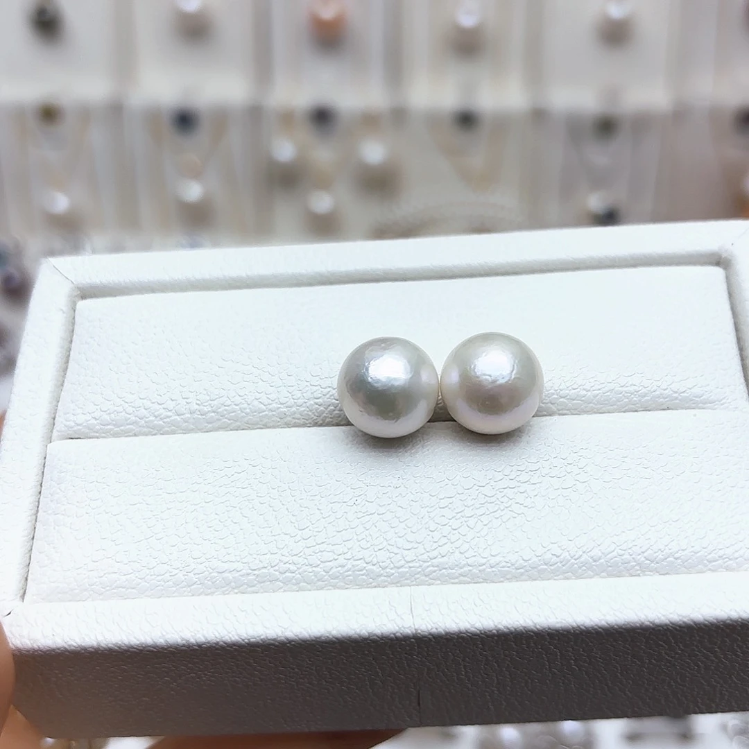 银S925镶嵌淡水珍珠耳饰微瑕