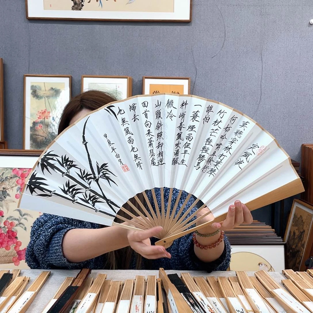 国画10寸玉竹-纯手绘-文玩扇骨（默认粘好）定风波