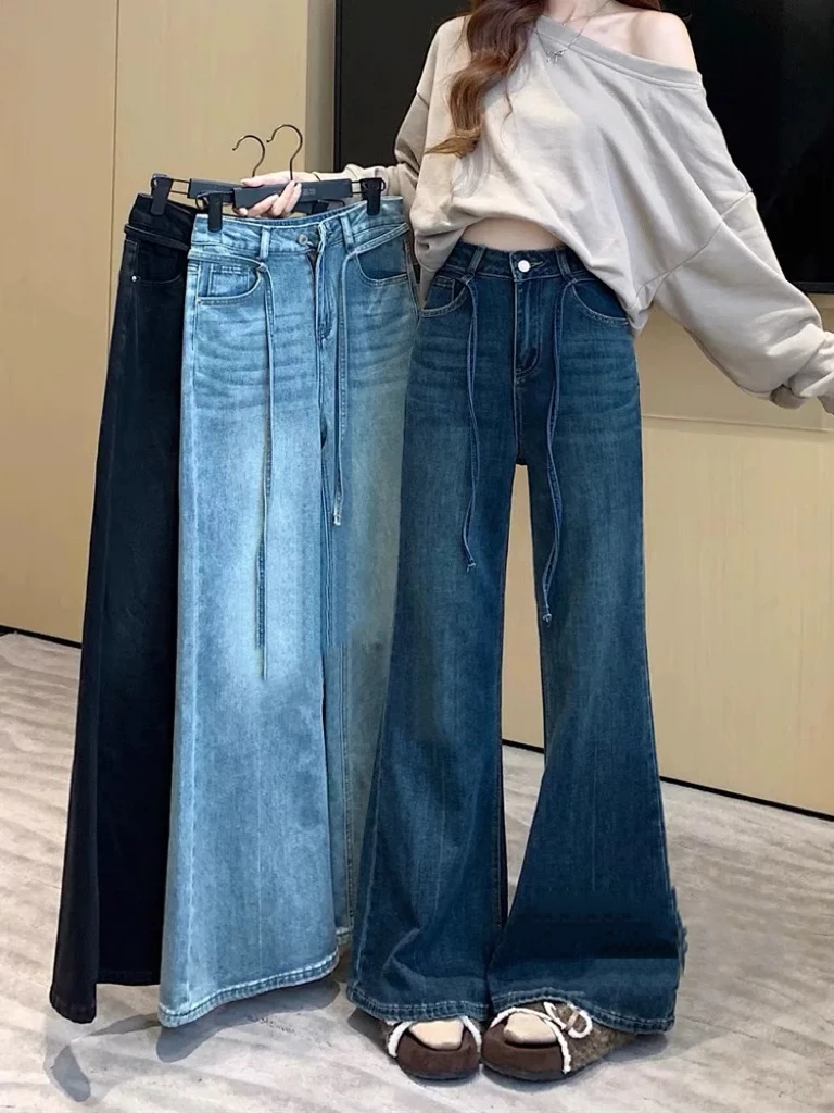 新店粉丝特价默认微瑕秋冬加绒加厚阔腿微喇牛仔裤