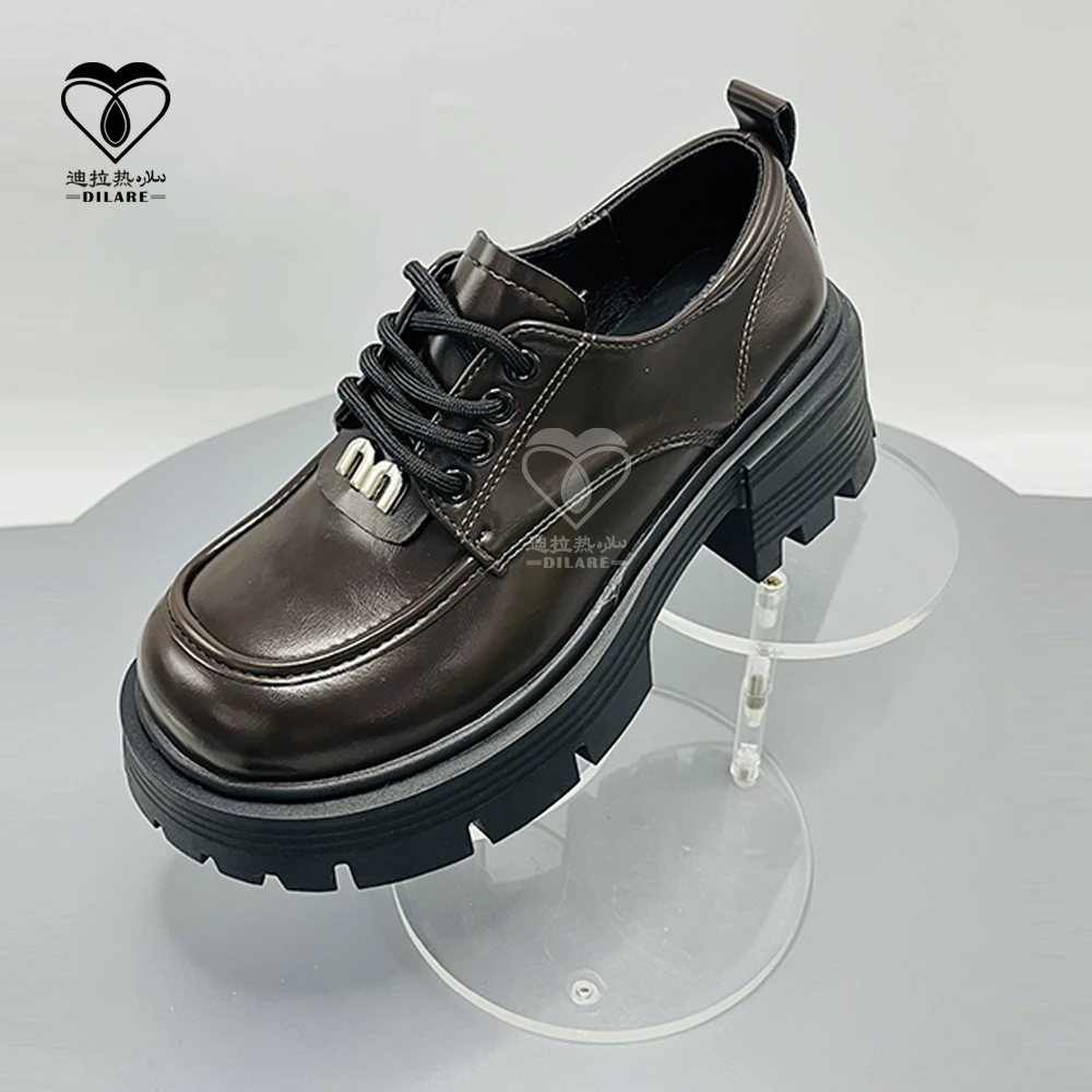 [D-006] Dilare厚底女鞋2025年新款女鞋复古英伦风系带小皮鞋