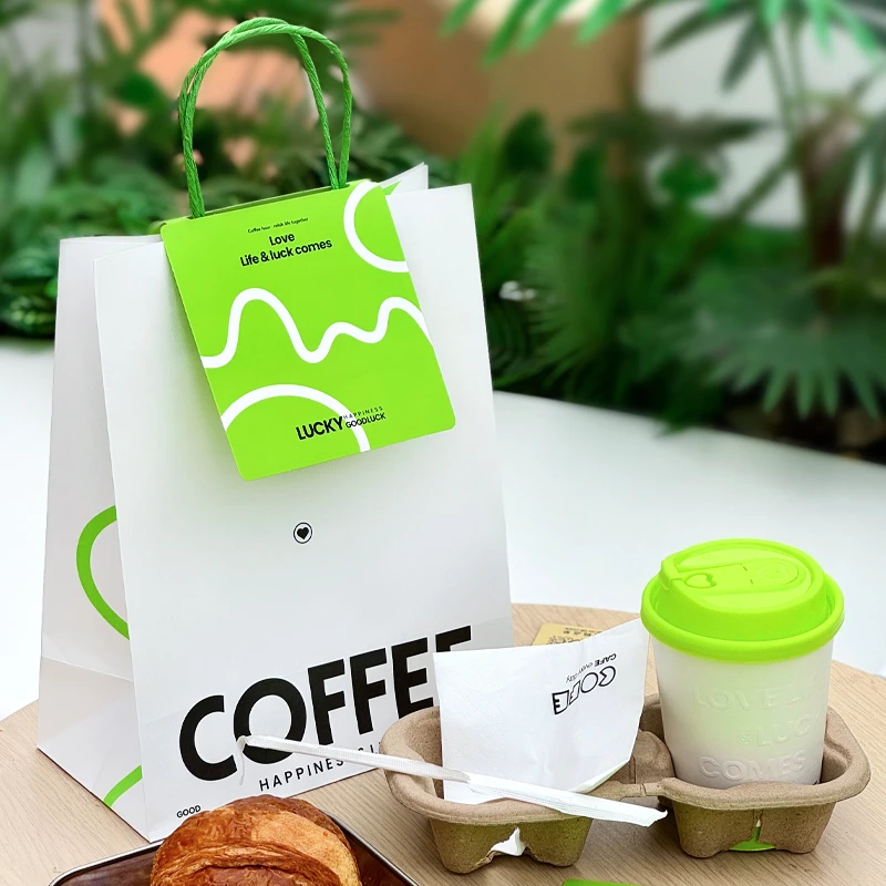 INS一次性咖啡杯定制奶茶纸杯商用冷热饮外卖高级感打包杯子带盖