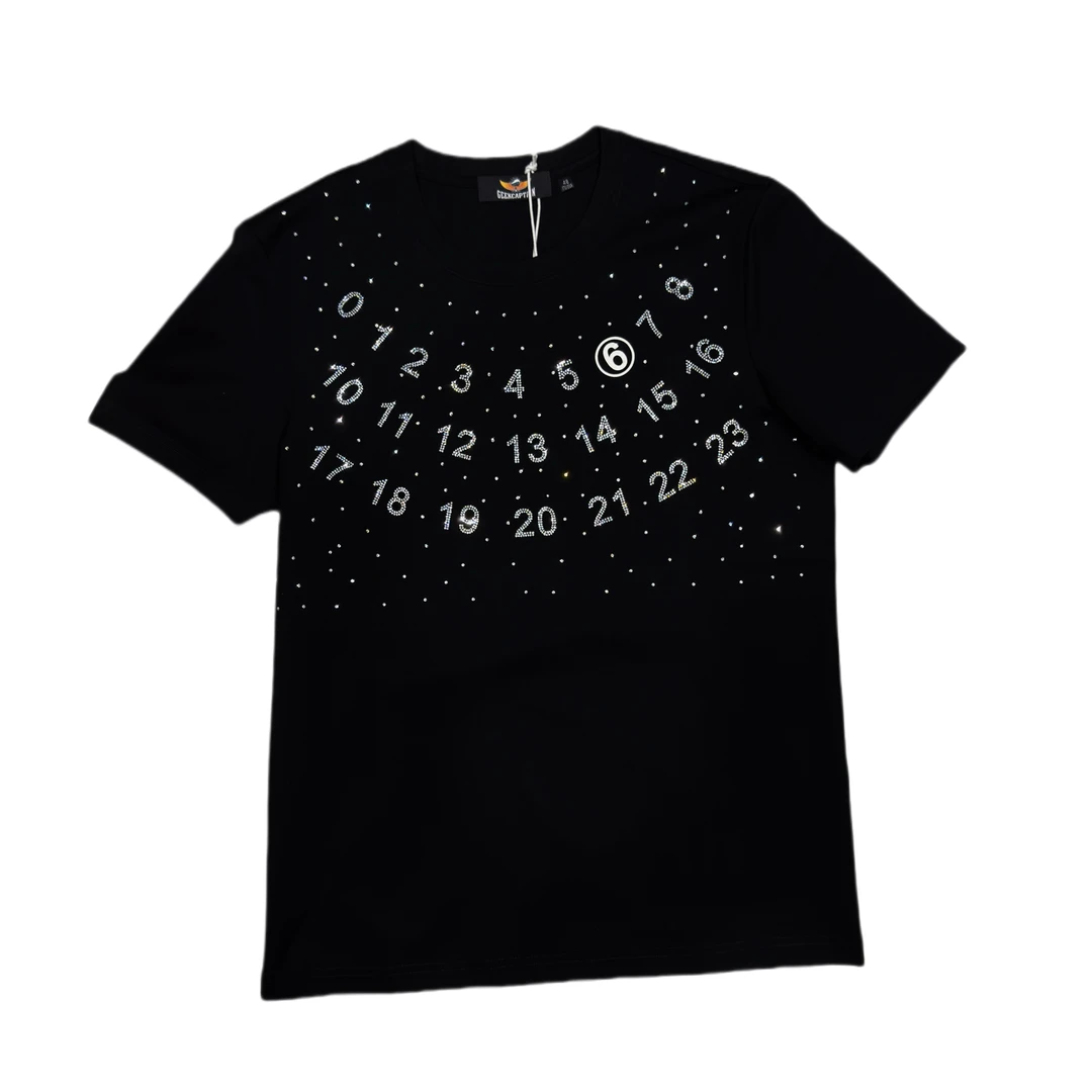 男士纯棉圆领半袖薄款T恤黑色轻奢潮流镶钻时尚休闲男士T恤