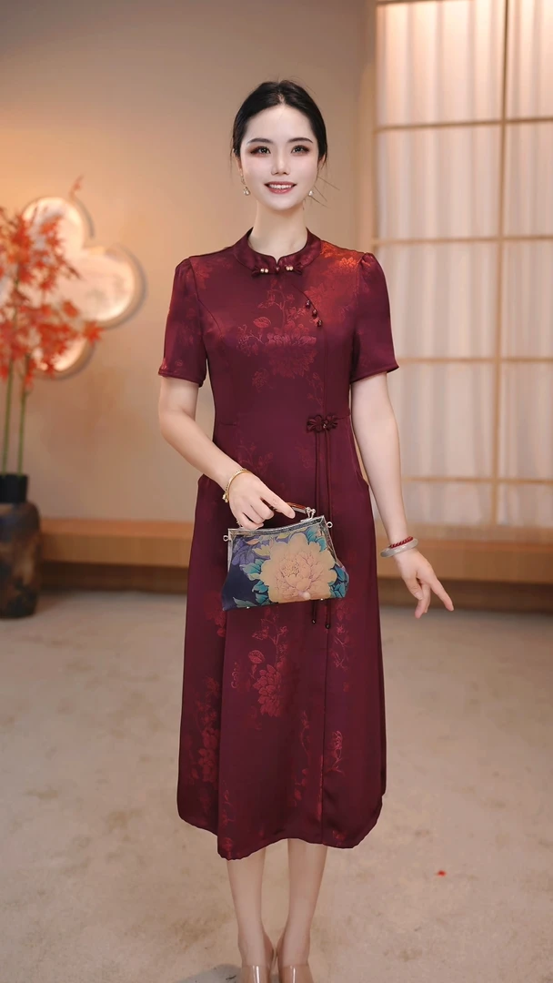 知性旗袍女款高级感连衣裙大方新中式妈妈装旗袍K-25709