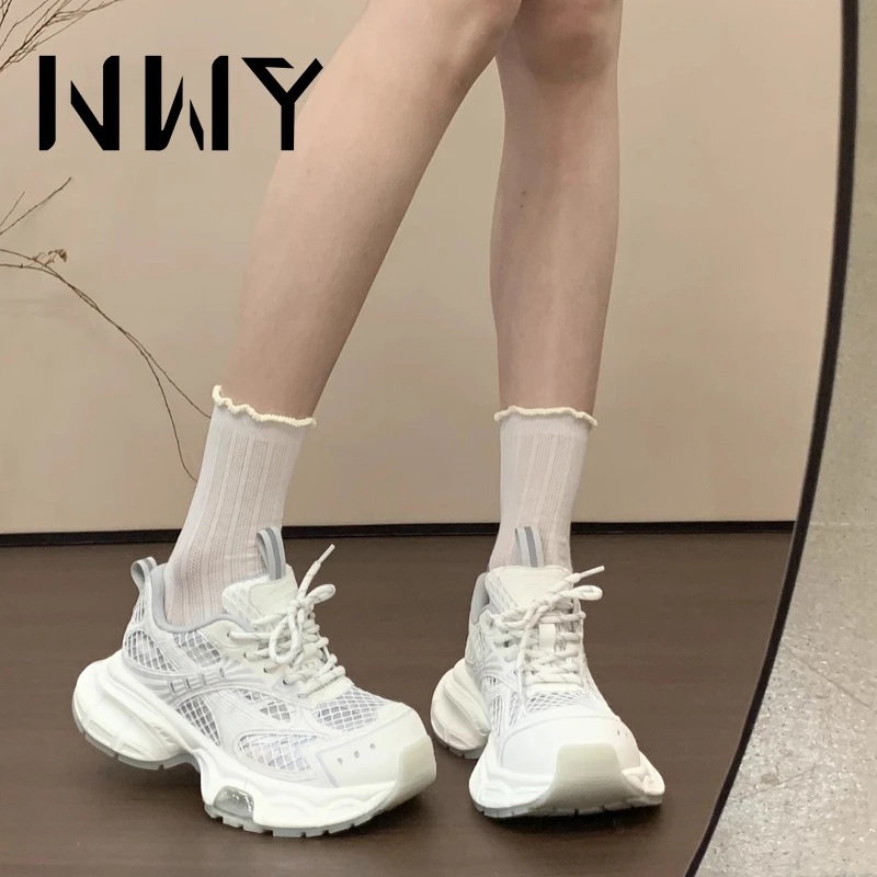 厚底网面老爹鞋女鞋2025新款夏季薄款透气爆款百搭休闲运动小白鞋