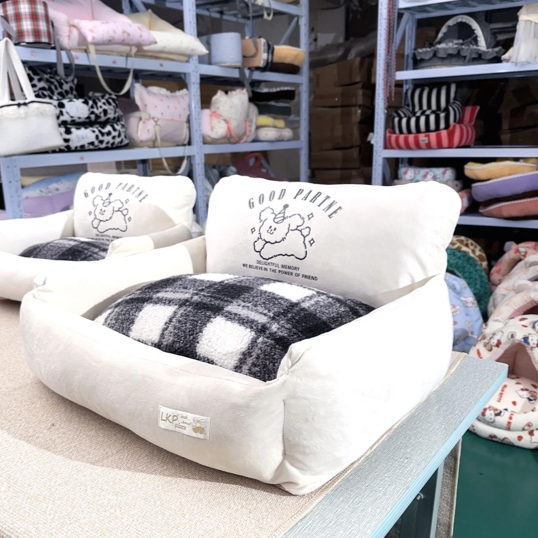 可拆洗冷感宠物沙发窝粉条纹色韩系春狗窝猫窝公主风 熊猫