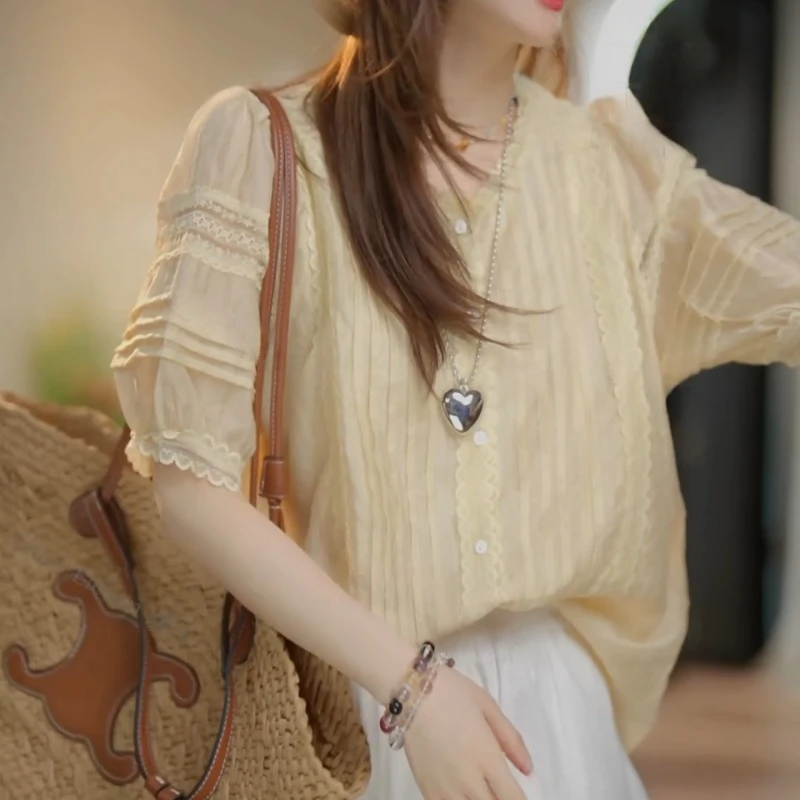 2025夏女装法式蕾丝花边淑女短袖衬衫LK2503672