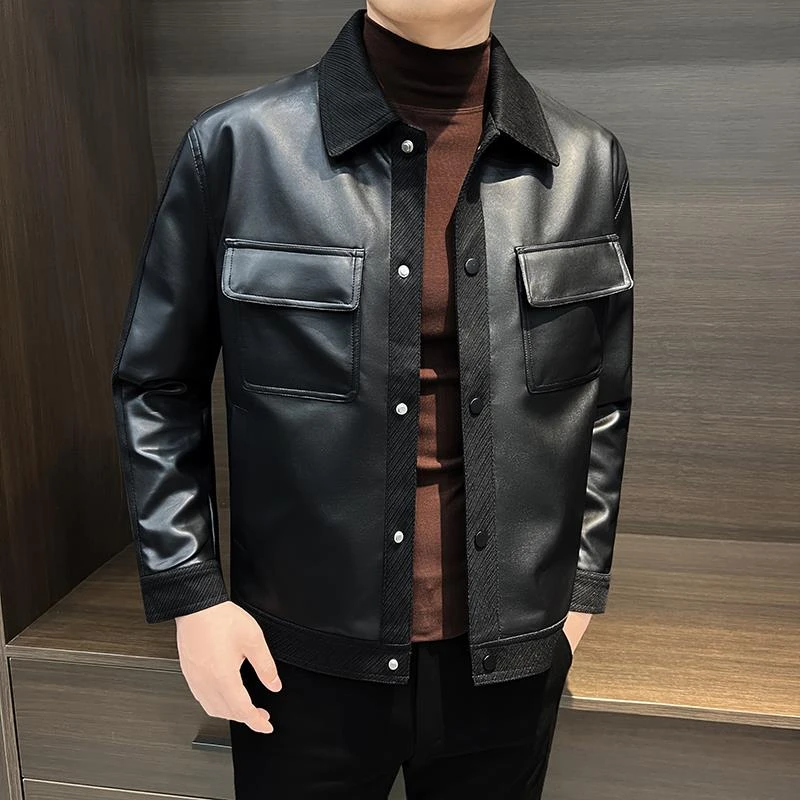 NYIG痞帅拼接皮衣外套男士秋季潮牌男装新款2025爆款机车皮夹克男