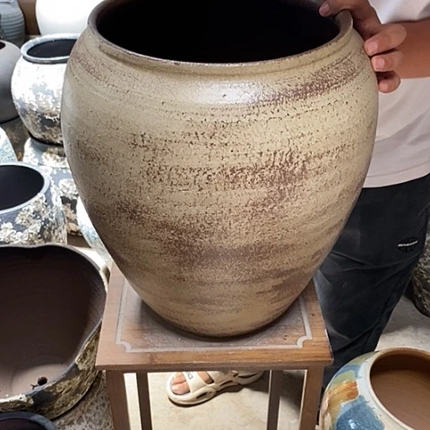 紫砂花盆口28高度38复古色