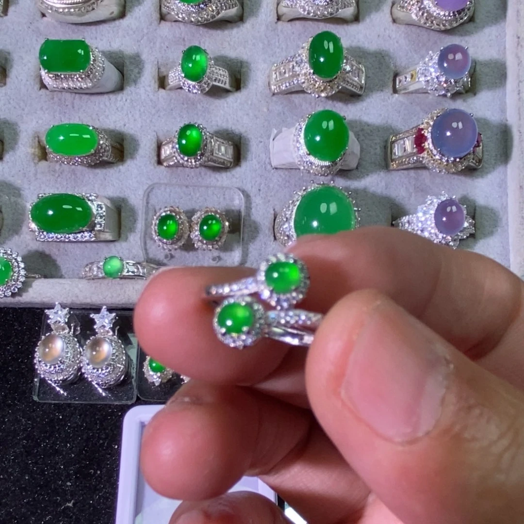 翡翠银S925镶嵌戒指戒指