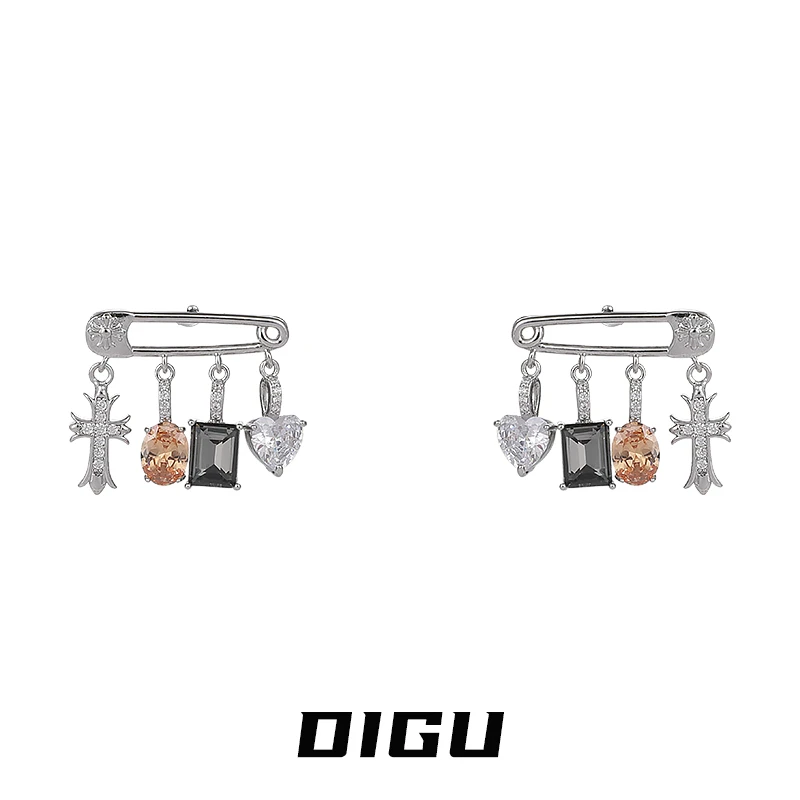 嘀咕家 铜合金合成锆石耳饰 时尚爱心耳环轻奢锆石耳钉气质耳饰