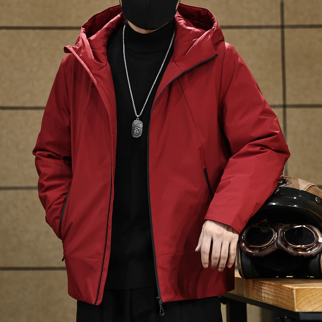 90鹅绒本命年红色连帽羽绒服男士轻薄户外休闲外套男冬季新款保暖