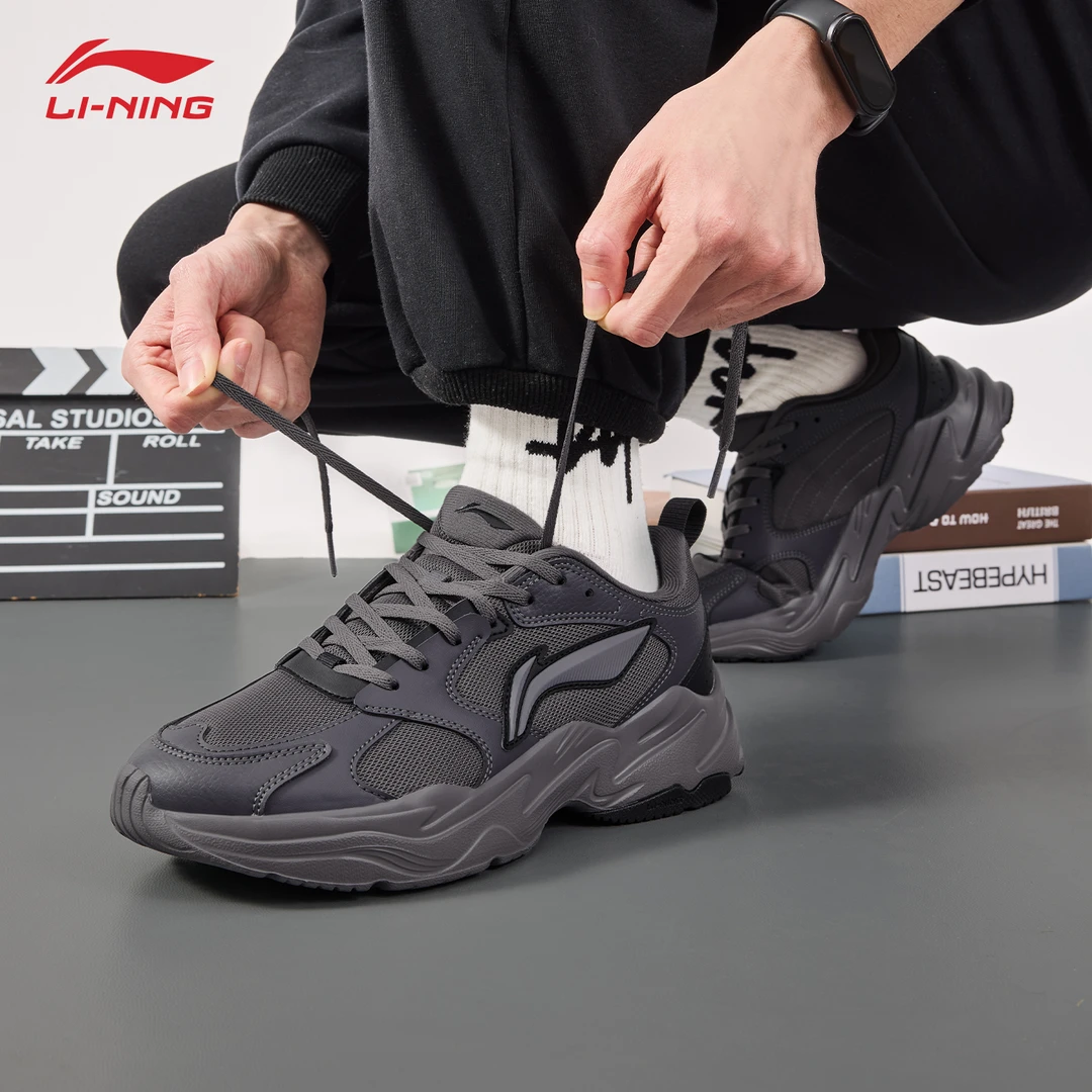 李宁脉冲男鞋老爹鞋2025夏季新款网面透气运动跑步厚底增高休闲鞋